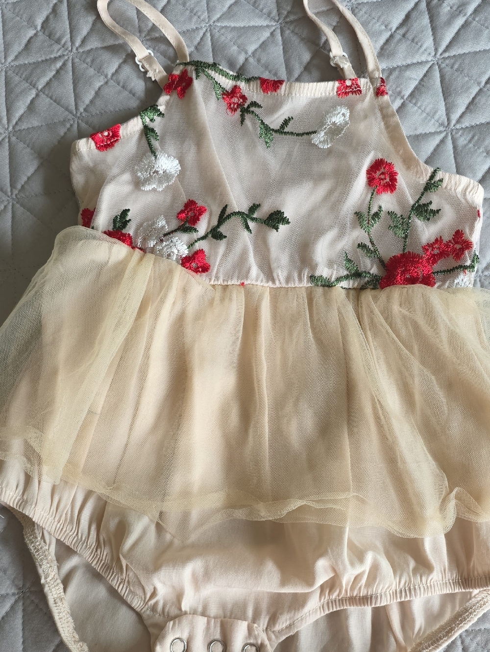 PatPat Cream Floral Mesh Tulle Baby One-Piece Bodysuit